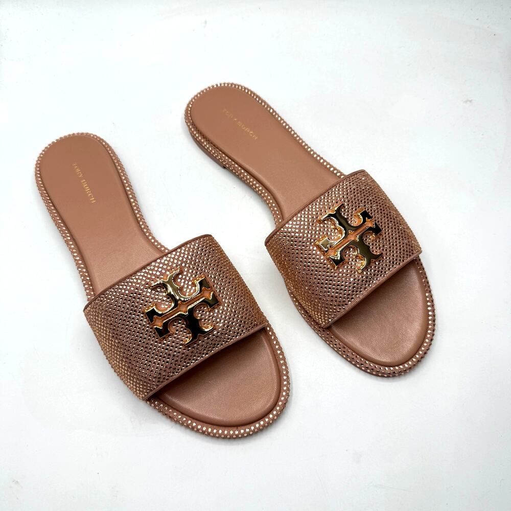 Tory Burch Womens Everly Slide Royal Suede Malva Crystal Gold Size 10